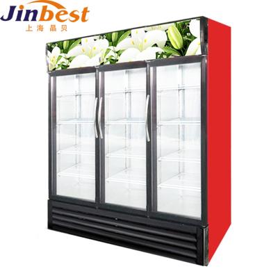 China Single-temperature 888L Commercial Upright 3-Door Display Refrigerator Upright Beverage Glass Cooler Glass Door Cooler for sale