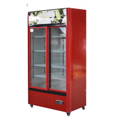 China Single-temperature 588 Liters Double Door 2 Door Glass Pepsi Display Beverage Cooler With Wheels for sale