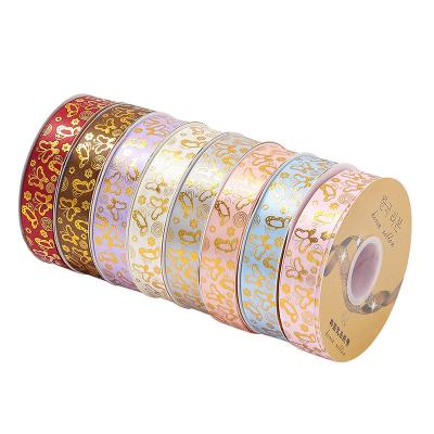 China Viable Factory Custom Polyester Tape Butterfly Bronzing Patterns Diy Gift Box Fine Printed Decorative Accessory Ribbon for sale