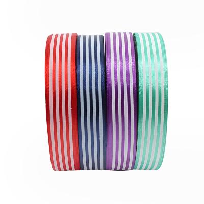 China Factory Wholesale 2.5cm Printing Silk Organza Ribbon Recyled Multicolor Striped Polyester Ribbon for sale