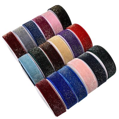 China Sustainable Manufacturer Custom Dotted Velvet Ribbon Gold And Silver Flocking Ribbon Silk Hair Accessories Bow Ribbon for sale