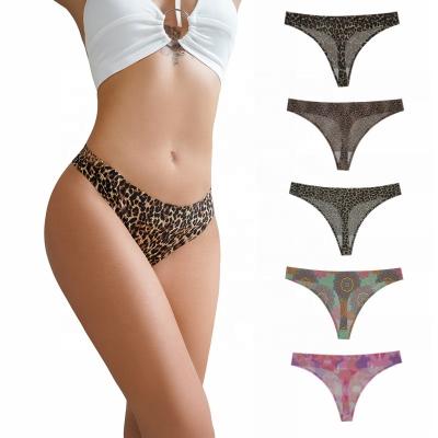 China Factory Border Sexy Hot Seamless Panties Breathable Printed Thong Girl Mid-waist T-Back One-Piece Female for sale