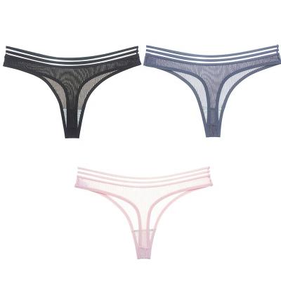 China Wholesale Women's T-Back Cotton Thongs Solid Color Breathable Panties Mesh Sexy Underwear Thongs Antibacterial for sale