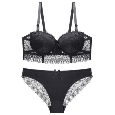 China Factory wholesale customized hot breathable bra panties set sexy lace flower fashion underwear women bra set hollow bra underwear for sale