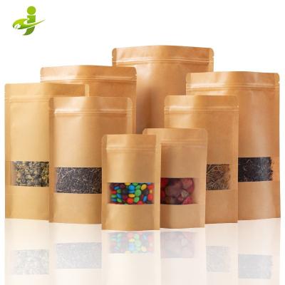 China Custom Printed Biodegradable Reusable Biodegradable Logo Food Wrapping Paper Zipper Bolsas Doypack Ziplock Holder Pouch Bags With Clear Window for sale