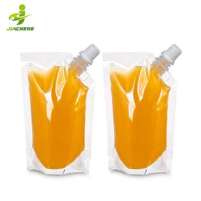 China JIACHENG Liquid Plastic Bag 250ml Three Side Seal Juice Beverage Package Moisture Proof Refill Eco Friendly Stand Up Beverage Side Spout Pouch for sale