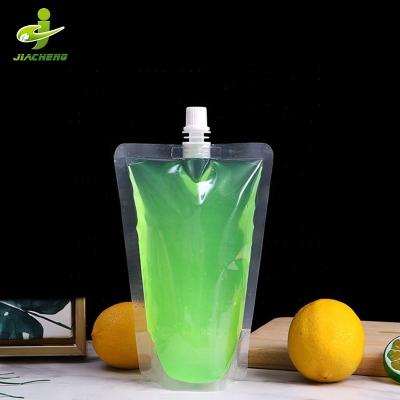 China JIACHENG Moisture proof transparent biodegradable bolsas de agua and design juice liquid pouch packaging bags with spout for juice for sale