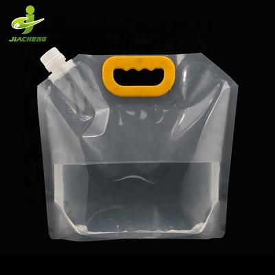 China JIACHENG Plastic Foldable Portable Riser LDPE Moisture Proof Clear Storage Gallon 5 Liter Packaging Spout Pouch Water Bag Drink Containers for sale