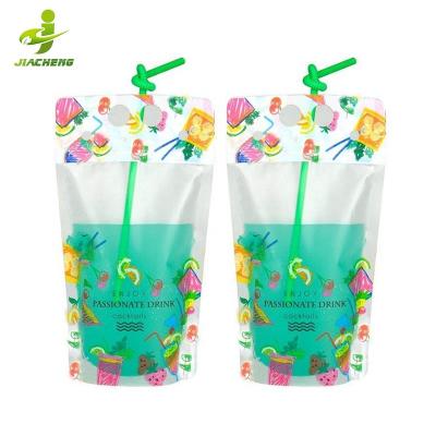 China JIACHENG Moisture Proof Reusable Resealable Zipper Plastic Color Stand Up Doypack 250ml Beverage Juice Food Bag Liquid Drinks Pouch With Straw for sale