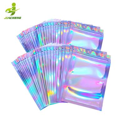 China JIACHENG Mylar Printing Custom Luxury Moisture Proof Self Seal Cosmetic Seal Front Clear Front Back Travel Holographic Jewelry Laser Zipper Bag for sale