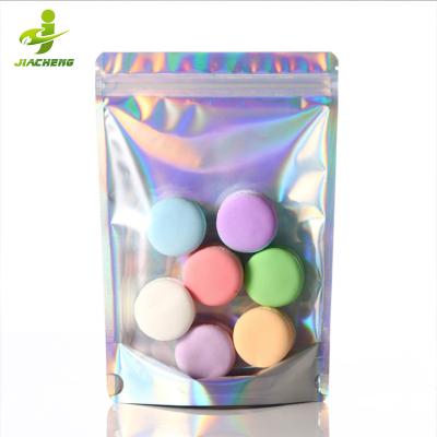 China JIACHENG Moisture Proof Laminated Holographic Zipper Lock Seal Rainbow Packaging Bag Plastic Zipper Up Pouch Food Foil Bag for sale