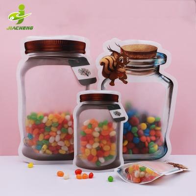 China Custom Printed Airtight Irregular Nut Bean Spice Food Mason Jar Moisture Proof Bottle Shaped Zipper Storage Mylar Bags Zip Lock Holder Up Bag poached for sale