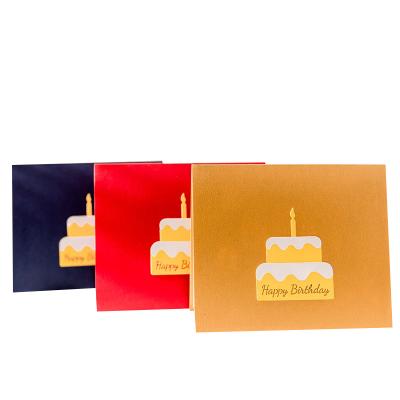 China China Custom Paper Gift Certificate Creative 3d Birthday Cake Logo Stereoscopic Carving Birthday Card for sale