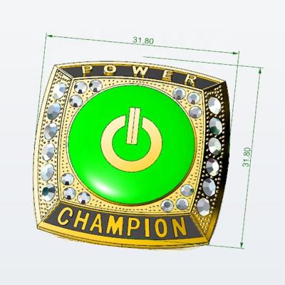 China Fashion CLASSIC Custom Sport Jewelry High Quality Gold Plated Alloy Big Royal Green Stone Fans Power Championship Rings for sale