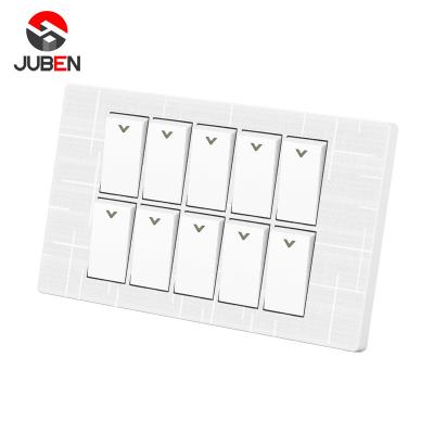 China PC Factory Sale High Quality Environmentally Friendly New Design Home Use 10 Gang Wall Switches Panel for sale