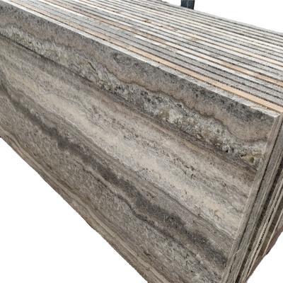 China Customized Size Traditional Dark Gray Honed Travertino Marble Silver Gray Travertine Tiles For Indoor Decoration for sale