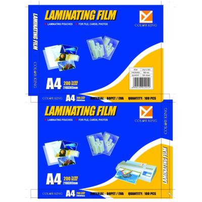 China Wholesale Plastic King Laminating Pouches Film A4 100micron PET+ EVA Lamination Color Moisture Proof Guangzhou Yuhan Supplier for sale