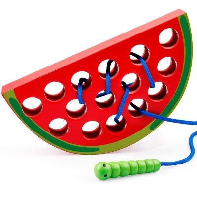 China Wooden Lacing Watermelon Threading Toys Wooden Block Puzzle Travel Game Early Learner Fine Motor Skills Montessori Educational Gi BQ032 for sale