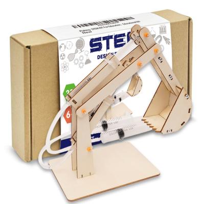 China Wooden Hydraulic Excavator Physical Learning Toy Science Experiments Kits, STEM DIY 3D Toy Learning Sets BQ117 ST2028 for sale