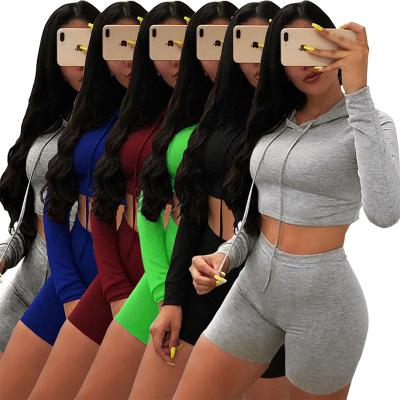 China Breathable Hooded Shorts Set Fashion Sports Fitness Two Piece Women's Yoga Shorts Sets for sale