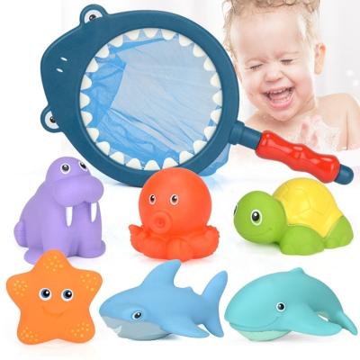 China Eco-Friendly Whale Soft Bath Toy Swimming Toy Tub Shark Shower Floating Fishing Net Color Change Squirt Toys Baby Bath Toys Animal for sale