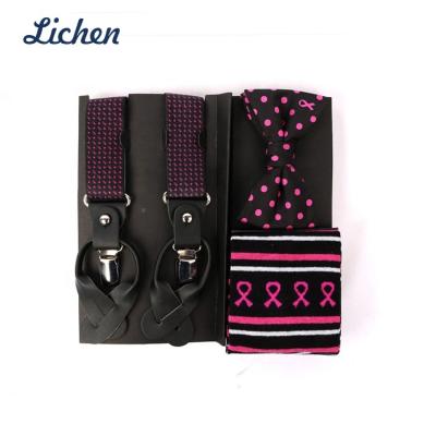 China Labor Market Suspender with Custom World Aids Logo Gift Sets with Suspender, Bow Tie and Sock for Men's Ties for sale