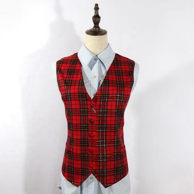 China Plus Size Red Check Design Christmas Waistcoat Working Vest For Woven Shop for sale