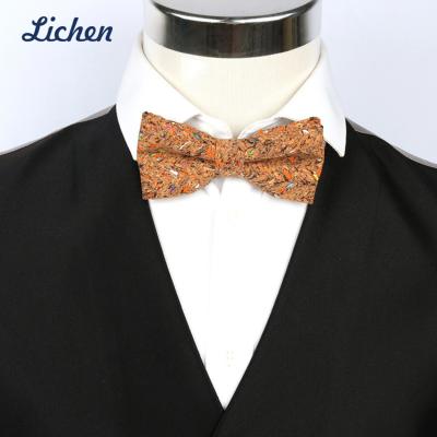 China Adjustable Dobby Cork Fabric Made Into Mens Pre Tie Bow Tie With Different Digital Printed Designs for sale