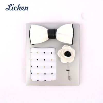 China 100% handmade custom logo double color pre tie bow tie neck tpes with lenghter flower pin for sale