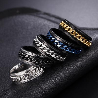 China Black Punk Rock Punk Rings Stainless Steel Chain Titanium Spinner Ring Accessories Jewelry Gift for sale