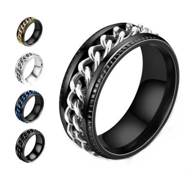 China Fashion Punk Jewelry Custom Worry Rings 8Mm Spinner Worry Titanium Stainless Steel Rotating Chain Rings For Men for sale