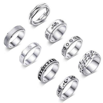 China Punk Cheap Mens Rings Star Moon Flower Stainless Steel Rotating Chain Rings For Women Men Jewelry Gifts for sale