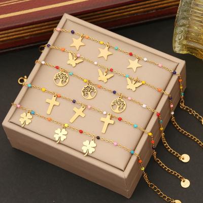 China Wholesale FASHIONABLE Butterfly Clover Charm Bracelets Gold Plated Stainless Steel Cross Bangle Party Jewelry Gifts for sale