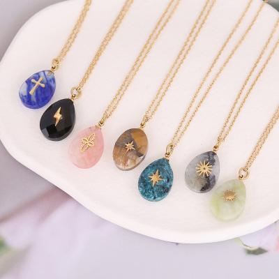 China Wholesale Natural Butterfly Quartz Gemstone Necklace Cross Drop Clavicle Chain Natural Stone Pendant Necklace for sale