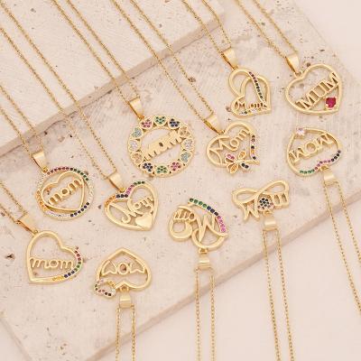 China Luxury Mom Gold Plated CZ Letters Pendant Crystal Diamond Mom Necklace For Mom Heart Necklace Mom Gift for sale