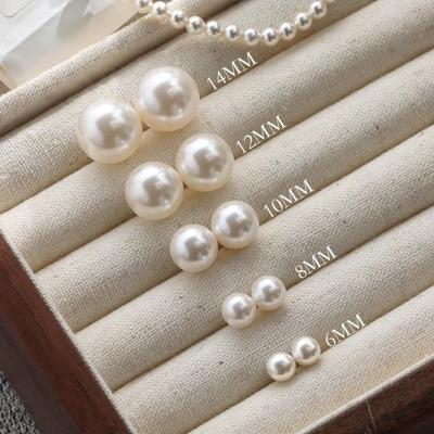 China TRENDY S925 Silver 6-14mm Bling Pearl Earrings Jewelry White Pearl Stud Earrings for sale