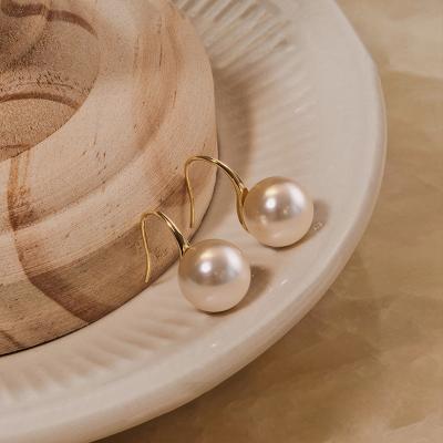 China TRENDY 925 silver gold plated pearl dangle earrings ear hook earrings fashion jewelry for sale