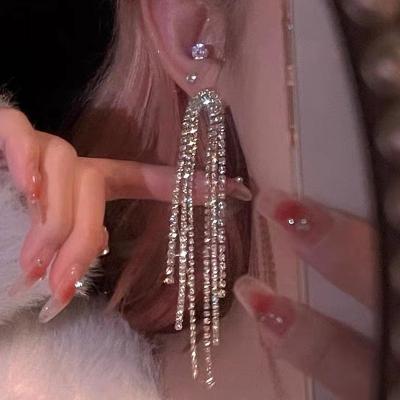 China 925 Trendy Trendy Fashion Women's Stud Earrings Rhinestone Rhinestone Tassel Earrings Silver Bling Long for sale