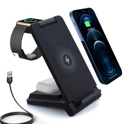 China Mobile Phone Amazon Hot Sale 15W Fast Wireless Charger 3 in 1 Charging Station Stand Foldable Portable Wireless Charger for sale