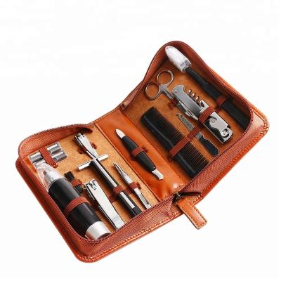 China 2018 Best Design Portable Leather Pocket 14 in 1 Beard Kit Men Beard Grooming Kit for sale