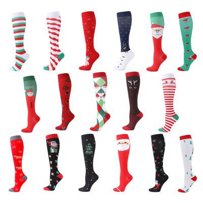 China Christmas Pattern Breathable Compression Sports Socks Custom Printed Thigh High Socks Workout for sale