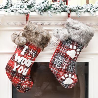 China Fabric Striped Christmas Stocking Decoration Colorful Embroidered Stockings Cmax for sale