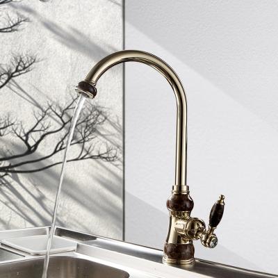 China Thermostatic Faucet Gold Kitchen Faucets Brass Body Kitchen Sink Faucet With Black Jade for sale