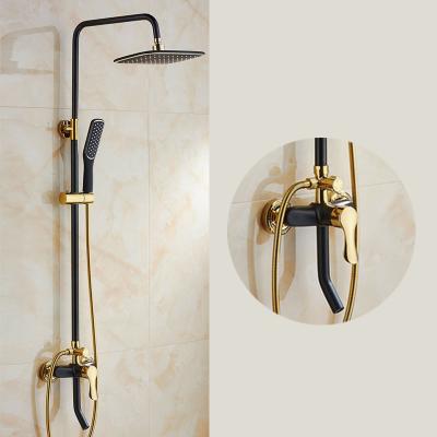 China With Sliding Bar Shower Set Black Gold Wall Mounted Stainless Steel Faucet Bathroom Taps Luxury Brass Kits Rainfall Showerset Mixer Faucet Set for sale