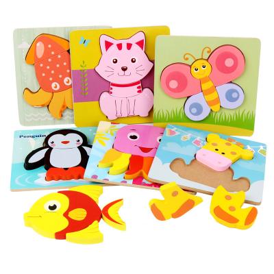 China DIY TOY Wooden 3D puzzle cartoon hand montessori educational toys and jigsaw animal board &traffic jigsaw puzzle participation for baby kids for sale