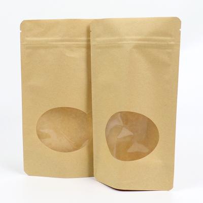 China Biodegradable Custom Design With Zipper Stand Up Kraft Paper Bag With Window For Food Flour Nut Rice Tea Packaging Pouch Maker for sale