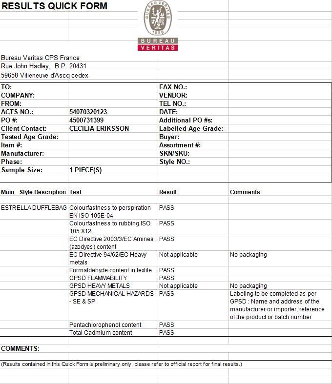 BUREAU VERITAS LFGB Test - Changzhou Dibang Printing & Packing Co., Ltd