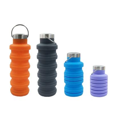 China Wholesale Customized Collapsible Drinking Water Bottle Stocked Eco-Friendly Logo Silicone Collapsible Sports Plastic Hiking Bike Plastic for sale