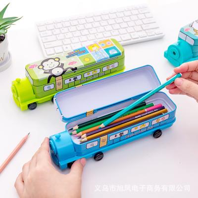 China Creative holiday pencil case cartoon student children's stationery gift box double-layer professional gift stationery locomotives for sale