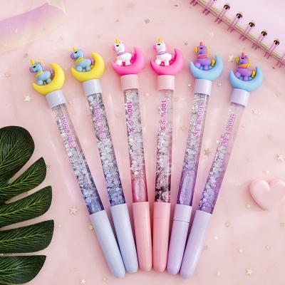 China Office & Colorful Unicorn Moon Pen Cute Cartoon Quicksand Pen Creative School Net Pen Small Oil Glitter Liquid Red Fairy Gel Ink Pen for sale